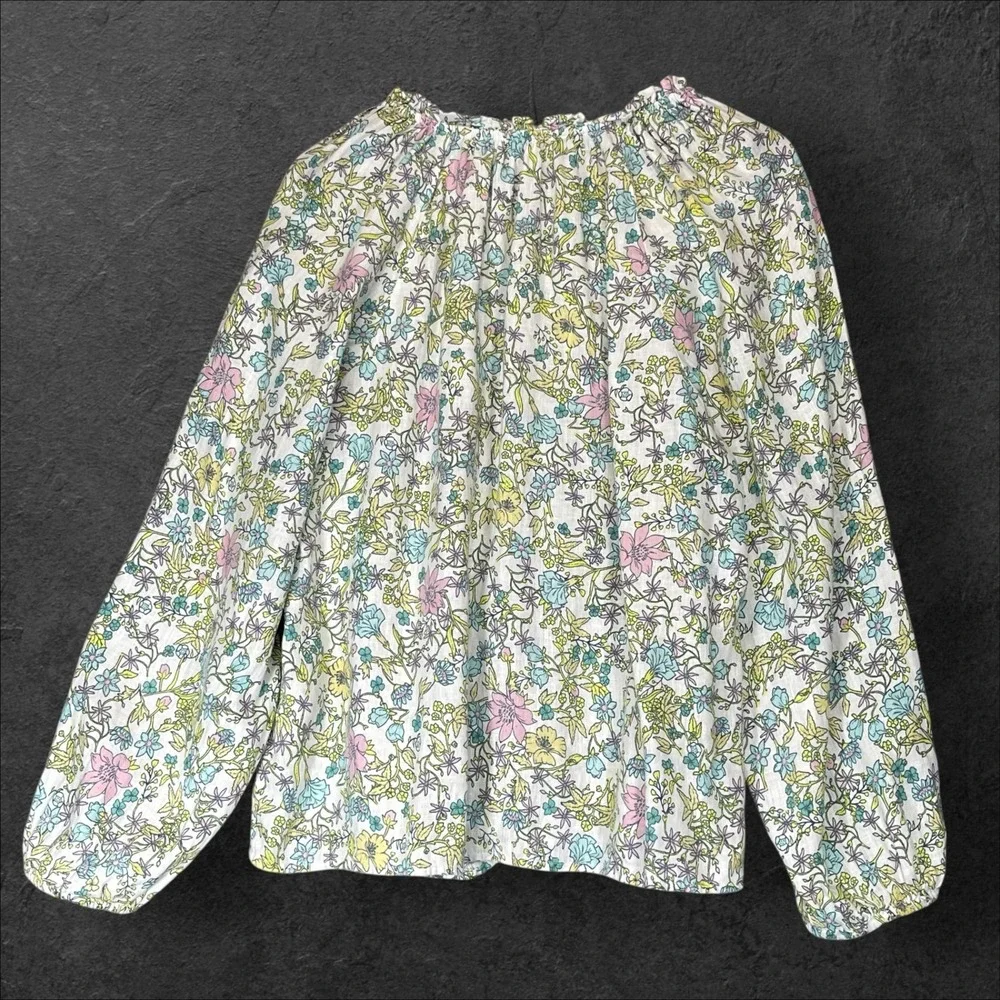 Linen Charter Club Luxury Floral Button Down Long Sleeve Top Blouse Womens - Picture 2 of 9